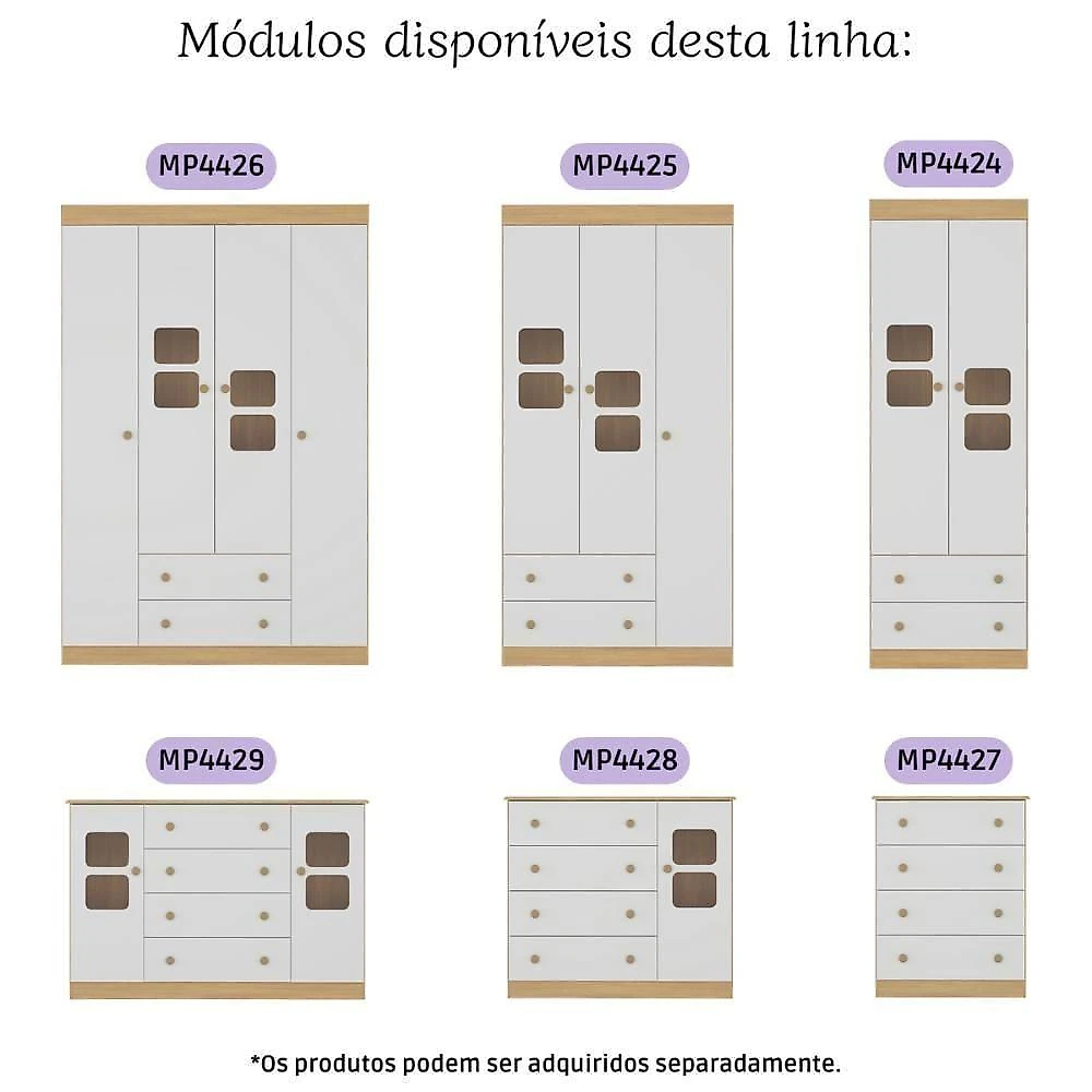 Quarto De Bebê Completo Com Berço 3 Em 1 Para Colchão 130x60cm Brisa Multimóveis Mp4521 Madeirado/branco