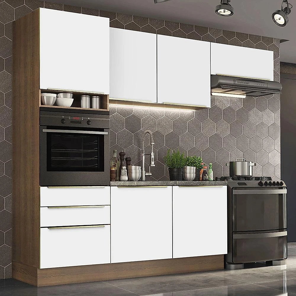 Cozinha completa madesa lux com armário e balcão 6 portas 3 gavetas - rustic/branco veludo