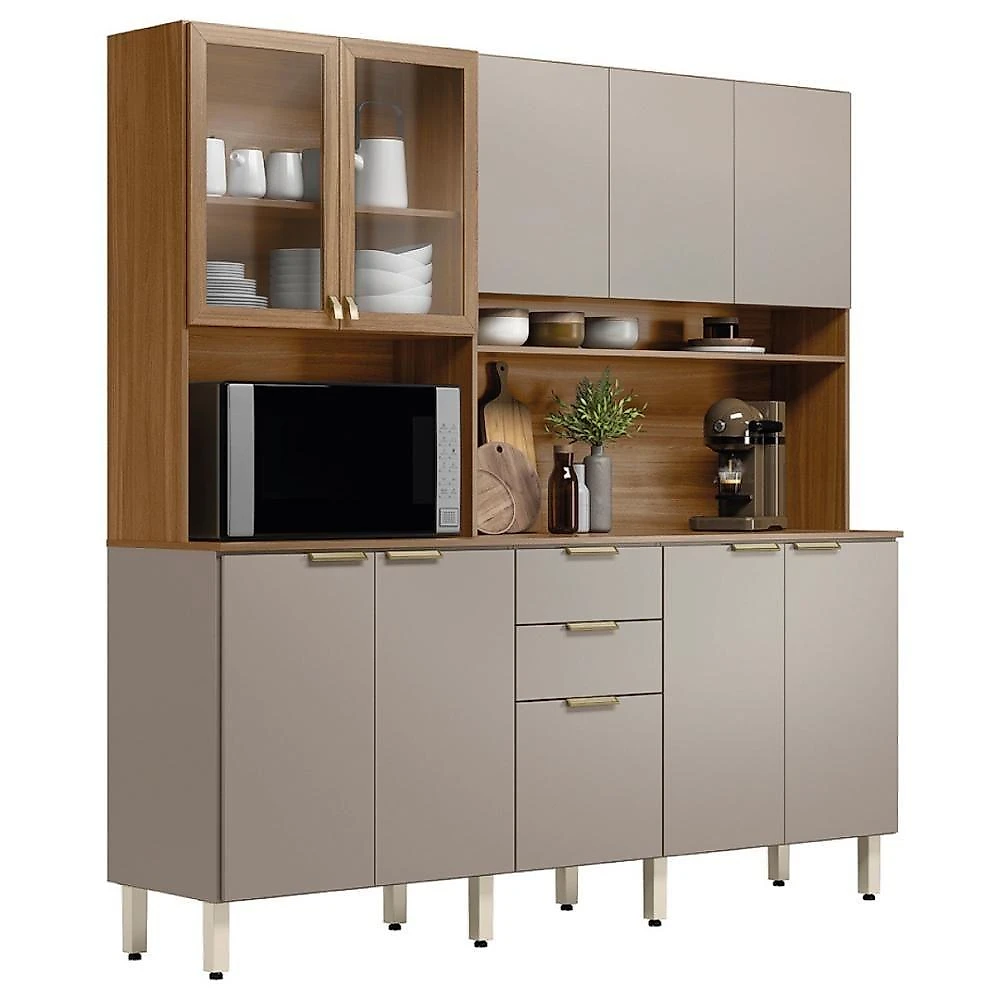 Armário De Cozinha Compacta 10 Portas 2 Gavetas Amora Amêndola Touch-nude Prime Tx