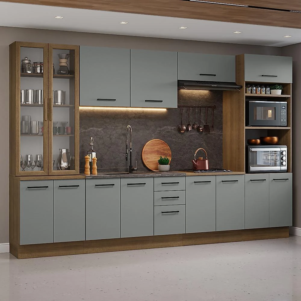 Armário de cozinha completa 340cm rustic/cinza agata madesa 01