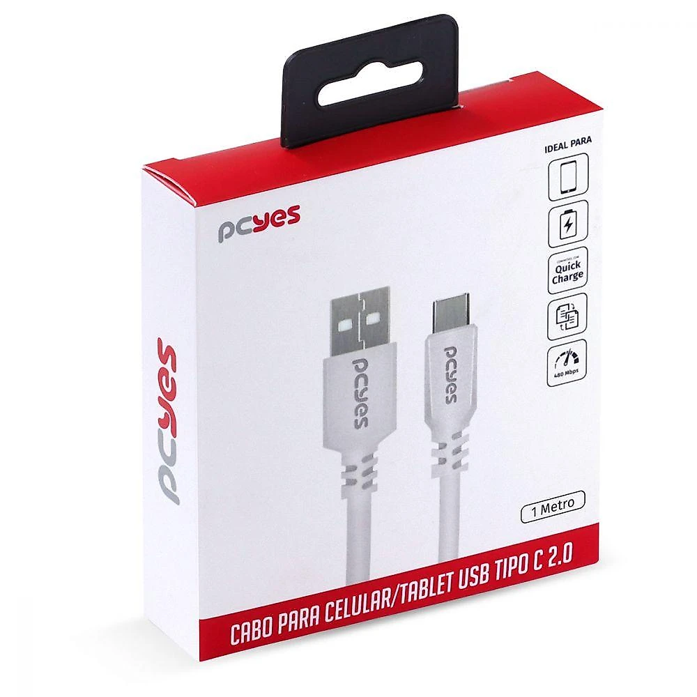 Cabo Para Celular Usb A 2.0 Para Usb Tipo C 1 Metro Branco - Puacb-01