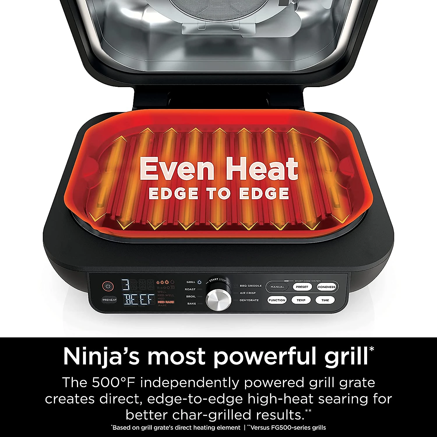 Ninja IG651 Foodi Smart XL Pro 7in1 Indoor GrillGriddle Combo use Opened or Closed with Griddle Air Fry Dehydrate e More Pro Power Grate Flat Top Griddle Crisper Smart Thermometer Black