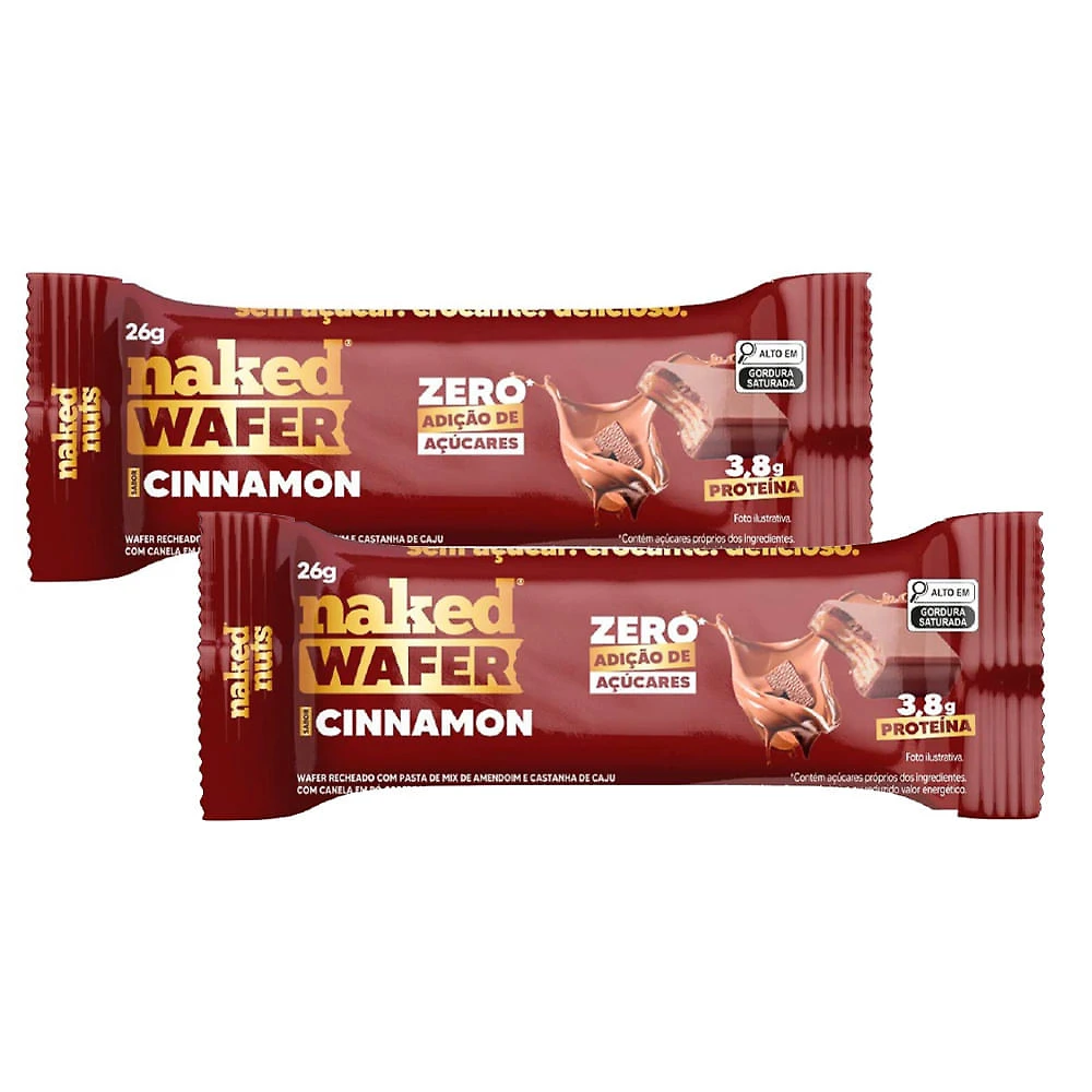 Kit 2 Naked Wafer 4g de Proteína Sabor Cinnamon Zero Açúcar 26g
