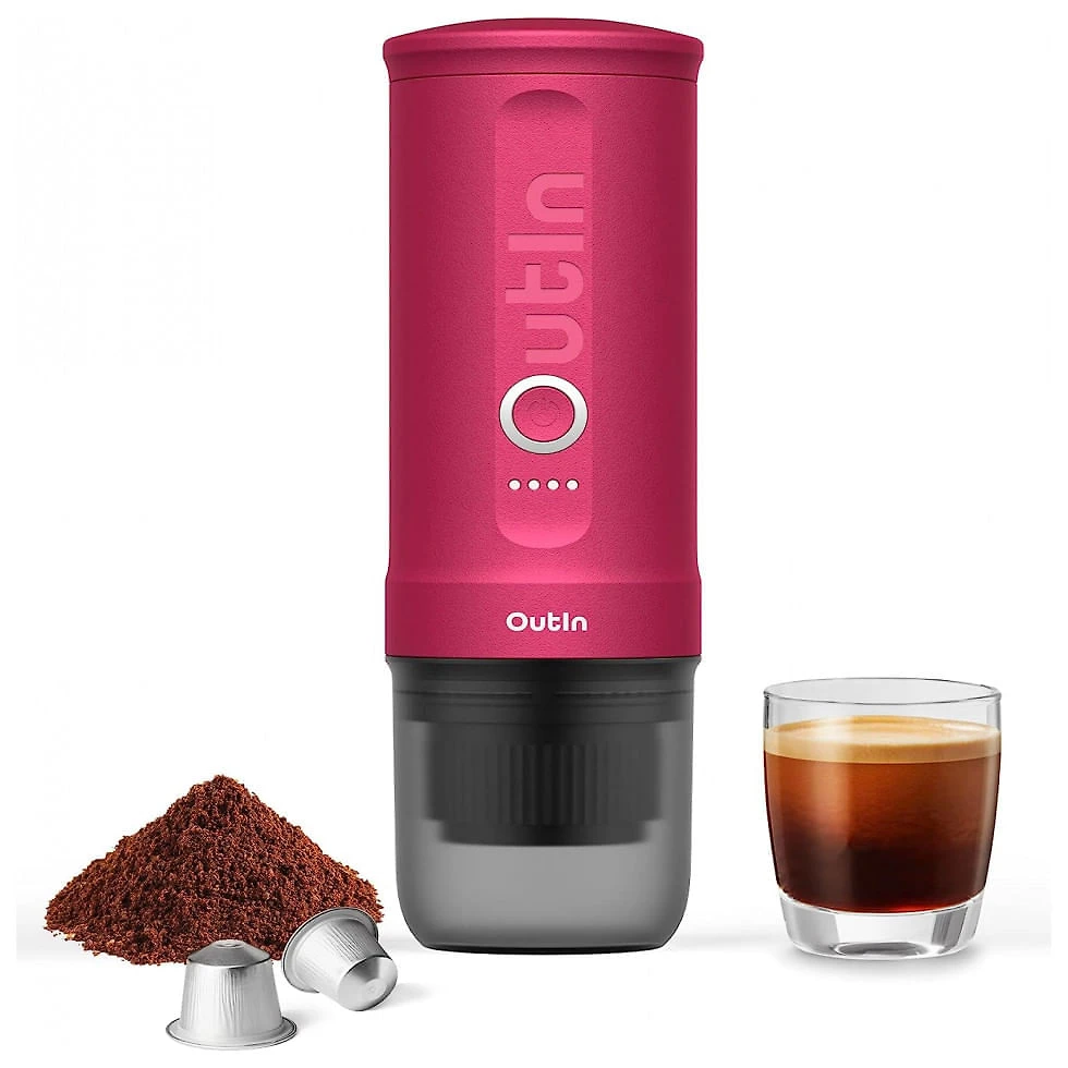 Mini Máquina de Café Expresso Portátil 80mL, 12V, Outin, Cinza