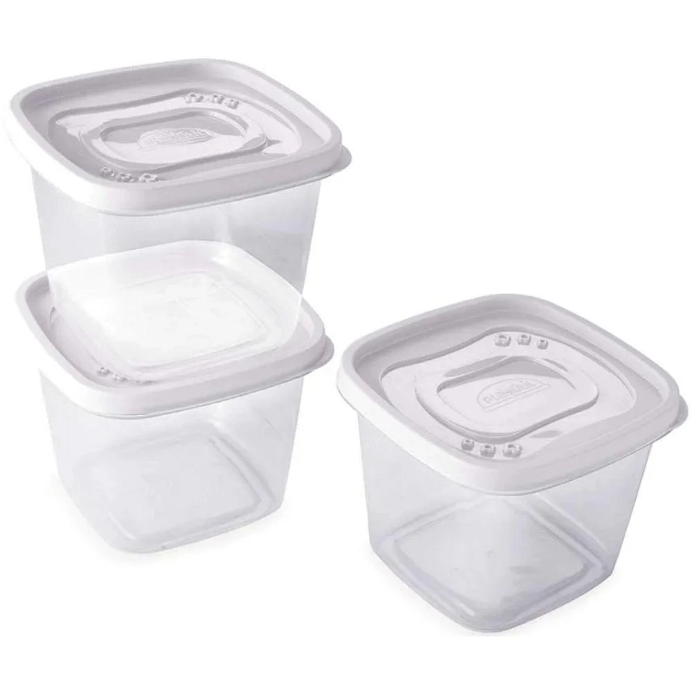 Kit 3 Potes Clic Quadrado 1,2L para Alimentos em Plástico Empilhável Transparente Plasútil