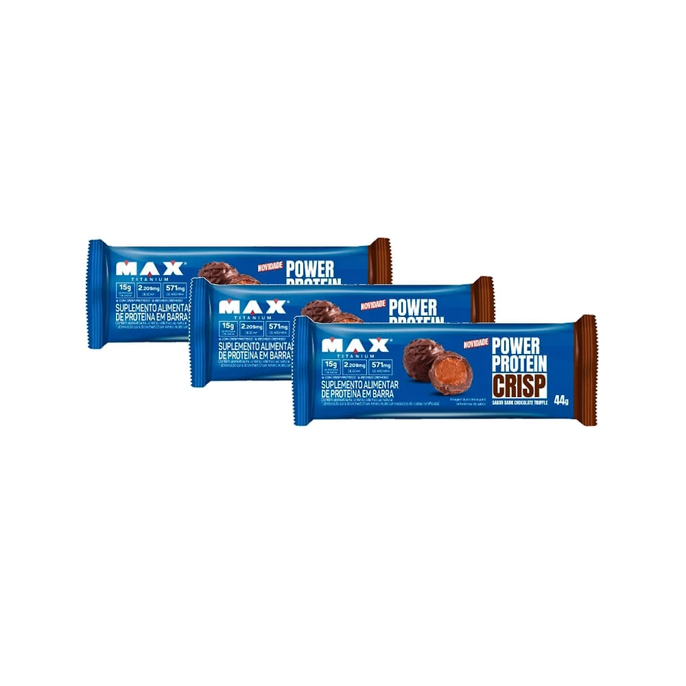 Kit 3 Barra de Proteina Power Protein Crisp Max Titanium Sabor Dark Chocolate Truffle 44g