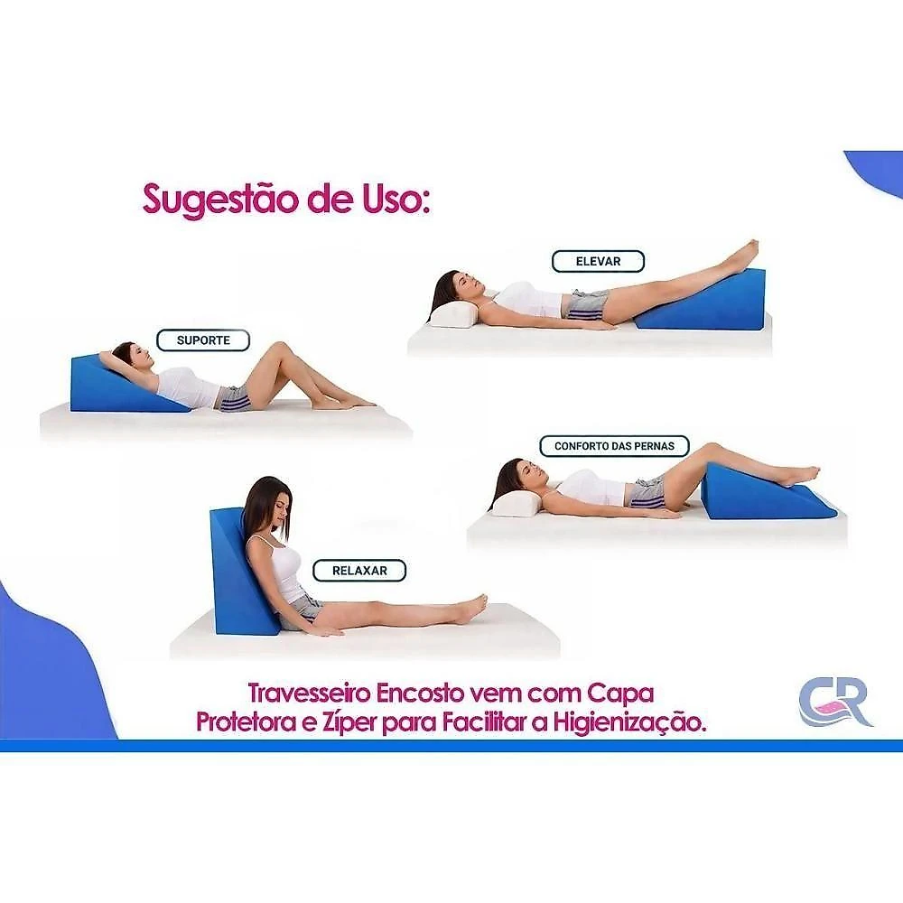 Travesseiro Anatômico Ortobom Hospitalar Cervical Lombar Napa Impermeável Azul 55x40CM