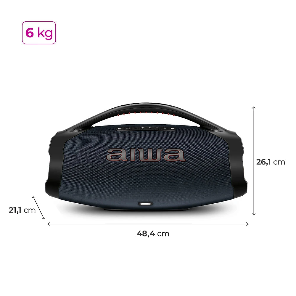 Miniatura Caixa de Som Boombox Plus AIWA BBS-01-LBL 200W BT 30H IP66 USB RGB BOOMBOX C/ LUZES AWS-BBS-01-LBL BIVOLT