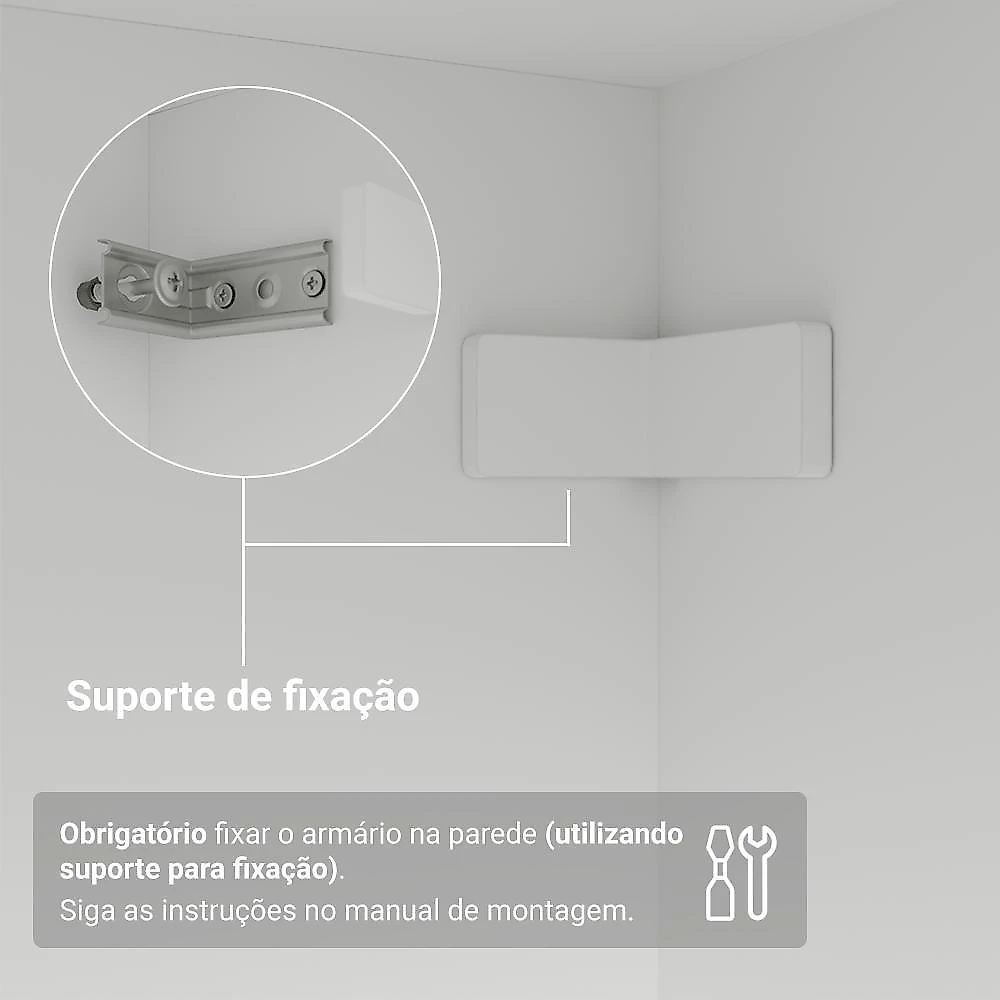 Guarda-roupa solteiro 4 portas batentes com espelho branco/preto/preto venus madesa