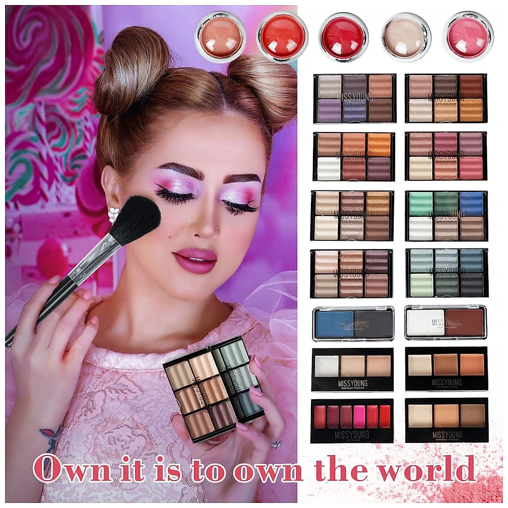 Kit de Maquiagem Essencial Tudo em Um Pure Vie, Paleta de Sombras, Batom, Corretivo, Blush, Máscara, Delineador, Pó Facial, Gloss e Pincel