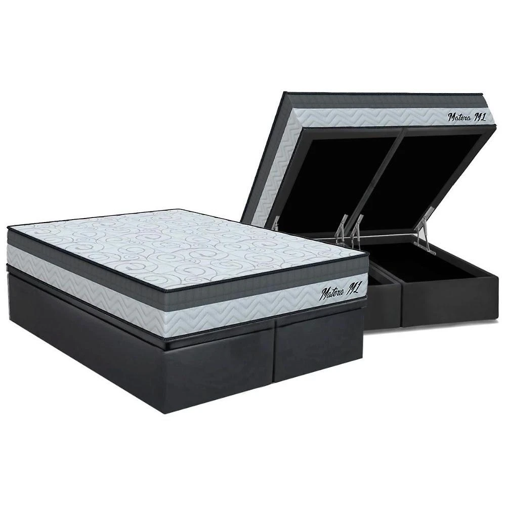 Cama Box Baú King: Colchão Espuma D45 Orthoflex D33 Matera Ml + Base Crc Suede Gray (193x203)
