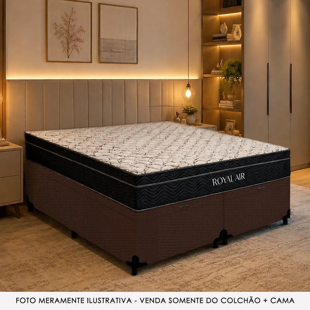 Cama Box Baú Casal 138cm Royal Air com Colchão Molas Ensacadas Suede Marrom Royal