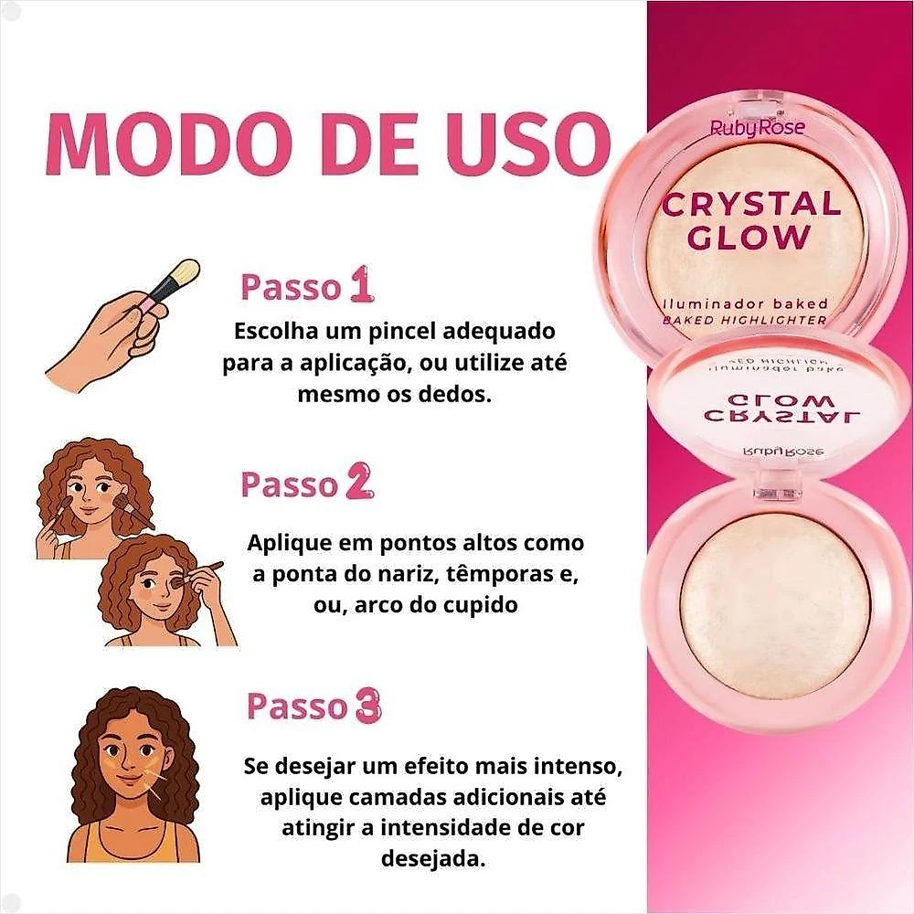 Iluminador Facial Crystal Glow HBM700 Textura Ultrafina e Brilho Radiante Stellar Shine Ruby Rose