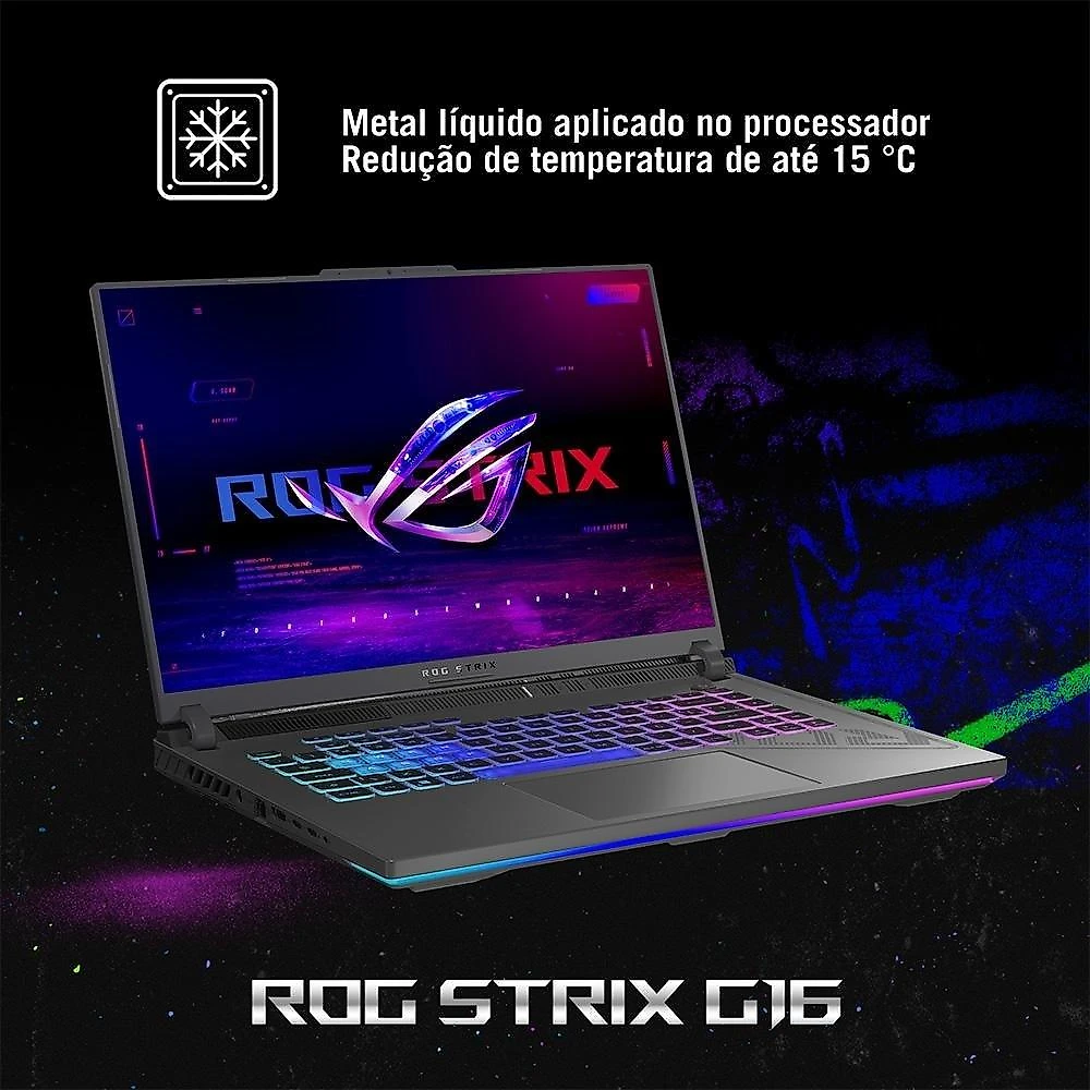 Notebook Gamer ASUS Rog Strix G16 Intel Core I7, 8gb Ram, GeForce Rtx 4050, Ssd 512gb, 16" Fhd, 165hz, Keepos, Eclipse Gray - G614ju-N3367
