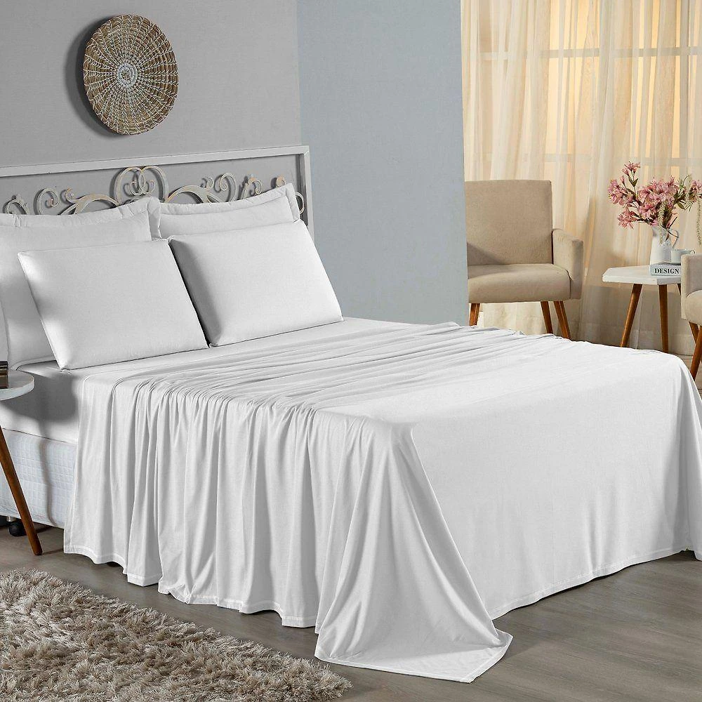 Jogo De Cama Casal Nobre 4 Peças Lençol Com Elástico De 30cm De Altura Malha 100% Algodão - Branco
