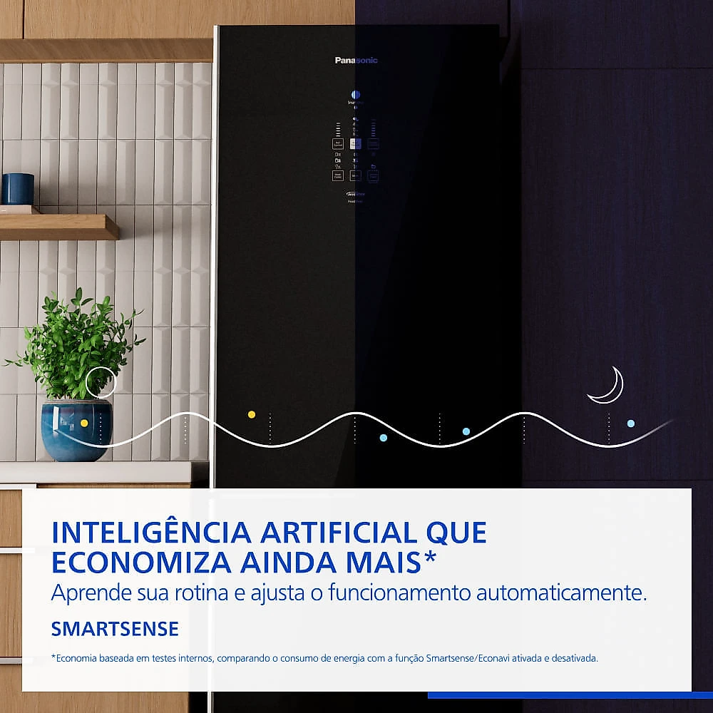 Geladeira Panasonic BB71 511L Black Glass Bottom Freezer Frost Free Inverter A - NR-BB71GV7B NR-BB71GV7BA