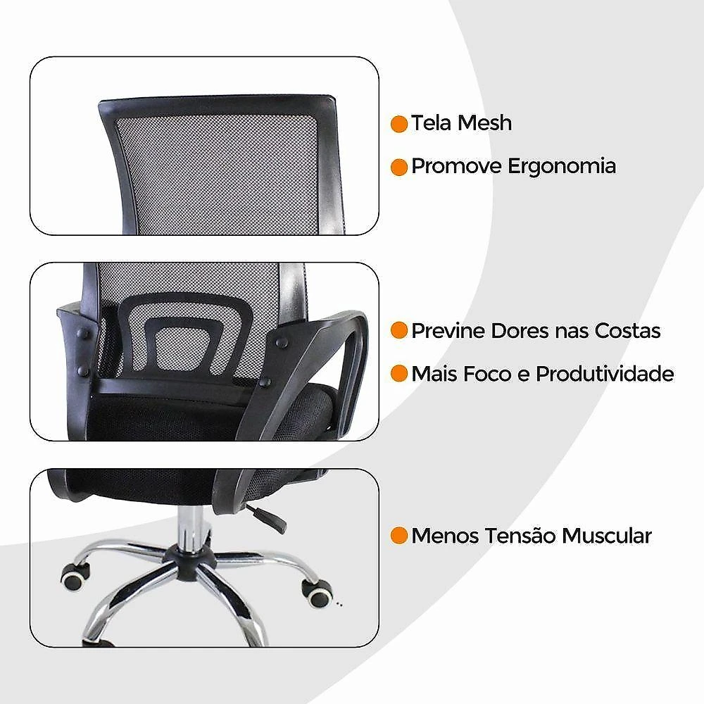 Kit 2 Cadeiras De Escritorio Begonia Ergonomico Preto