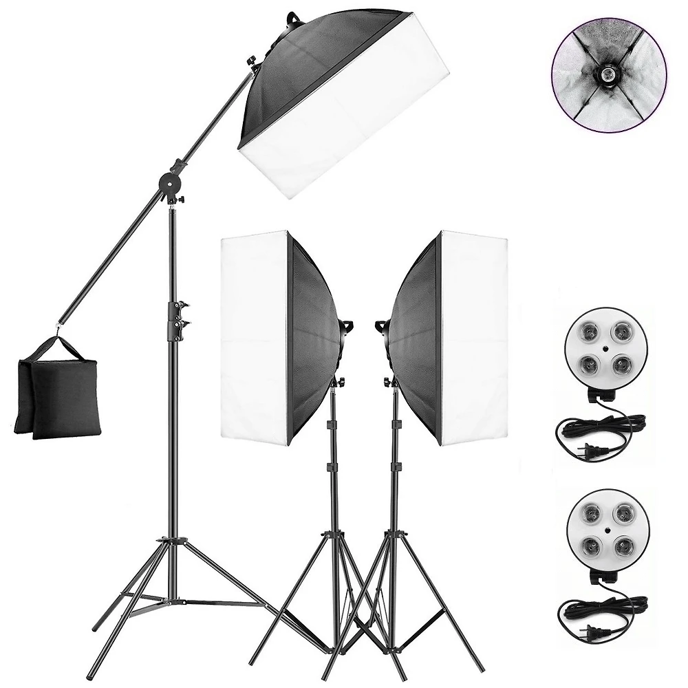 Kit Iluminação Easy SB-03B 3x Softbox 50x70 com Girafa e Tripés de 1.90m (Sem Lâmpada)