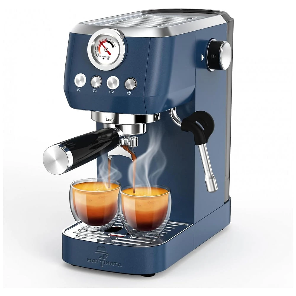 Máquina de Espresso 20 Bar, Vaporizador Profissional, Manômetro Colorido, 1,45L, MAttinata, Inox, Azul, 110V