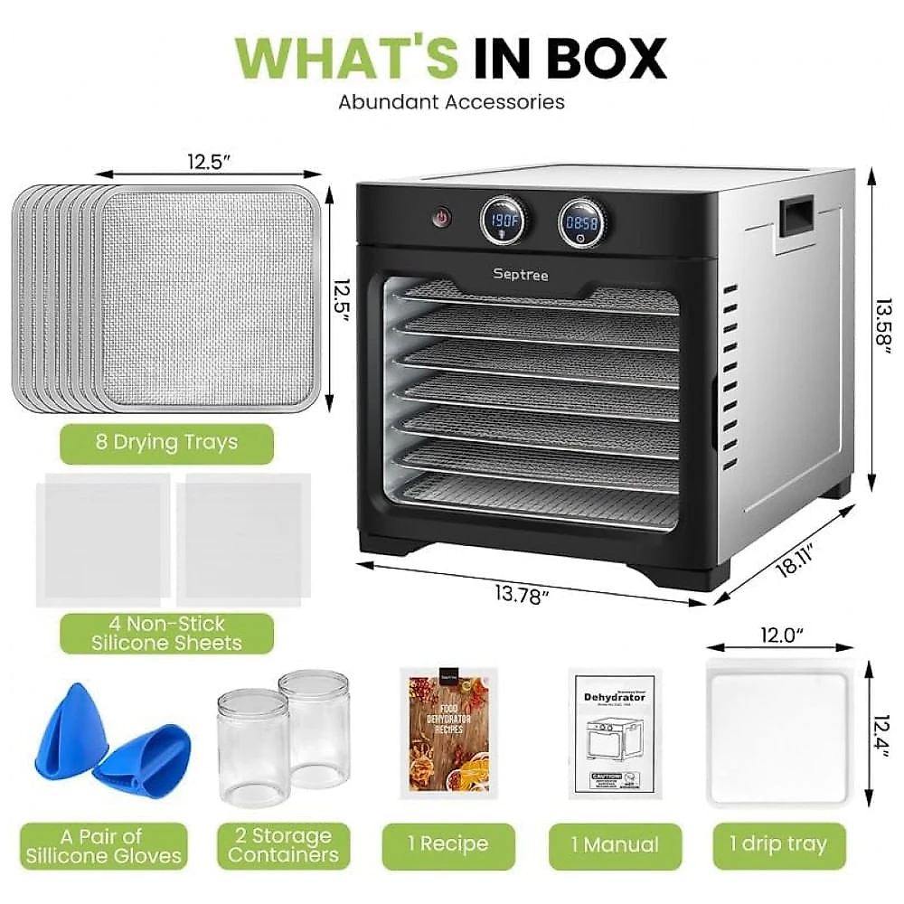 Desidratador de Alimentos Septree Preto Cavaleiro 8 Bandejas Inox Digital 120V