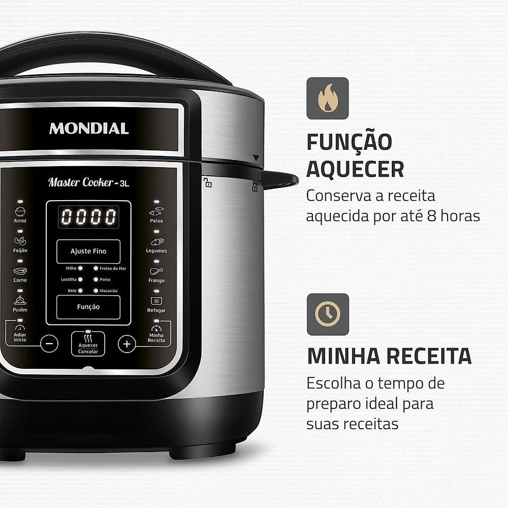 Panela de Pressão Elétrica Digital PE-40 3L 700W Painel Digital com 14 Receitas 110V