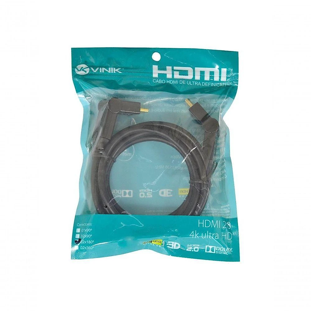 Cabo Hdmi 2.0 4k Ultra Hd 3d Conexão Ethernet Conectores 360° 2 Metros - H20b360-2