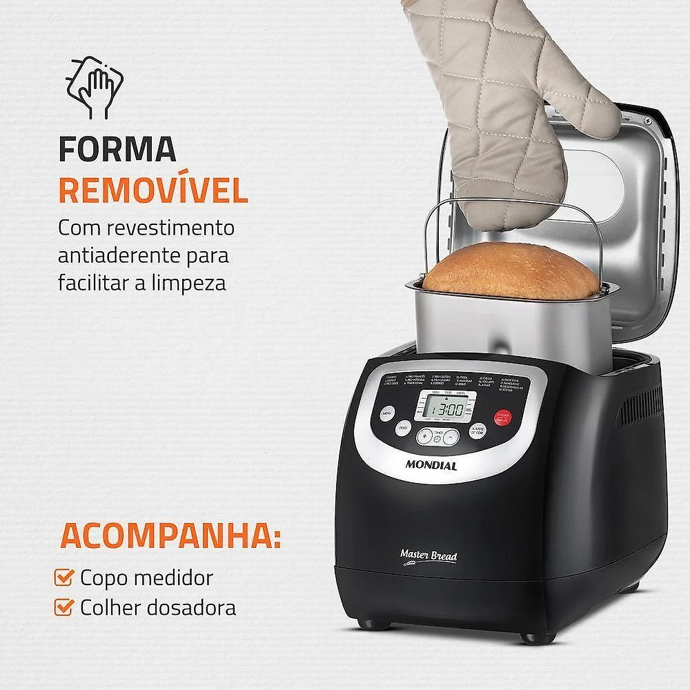 Panificadora automática mondial npf-53 19 programas 700w preto 110v