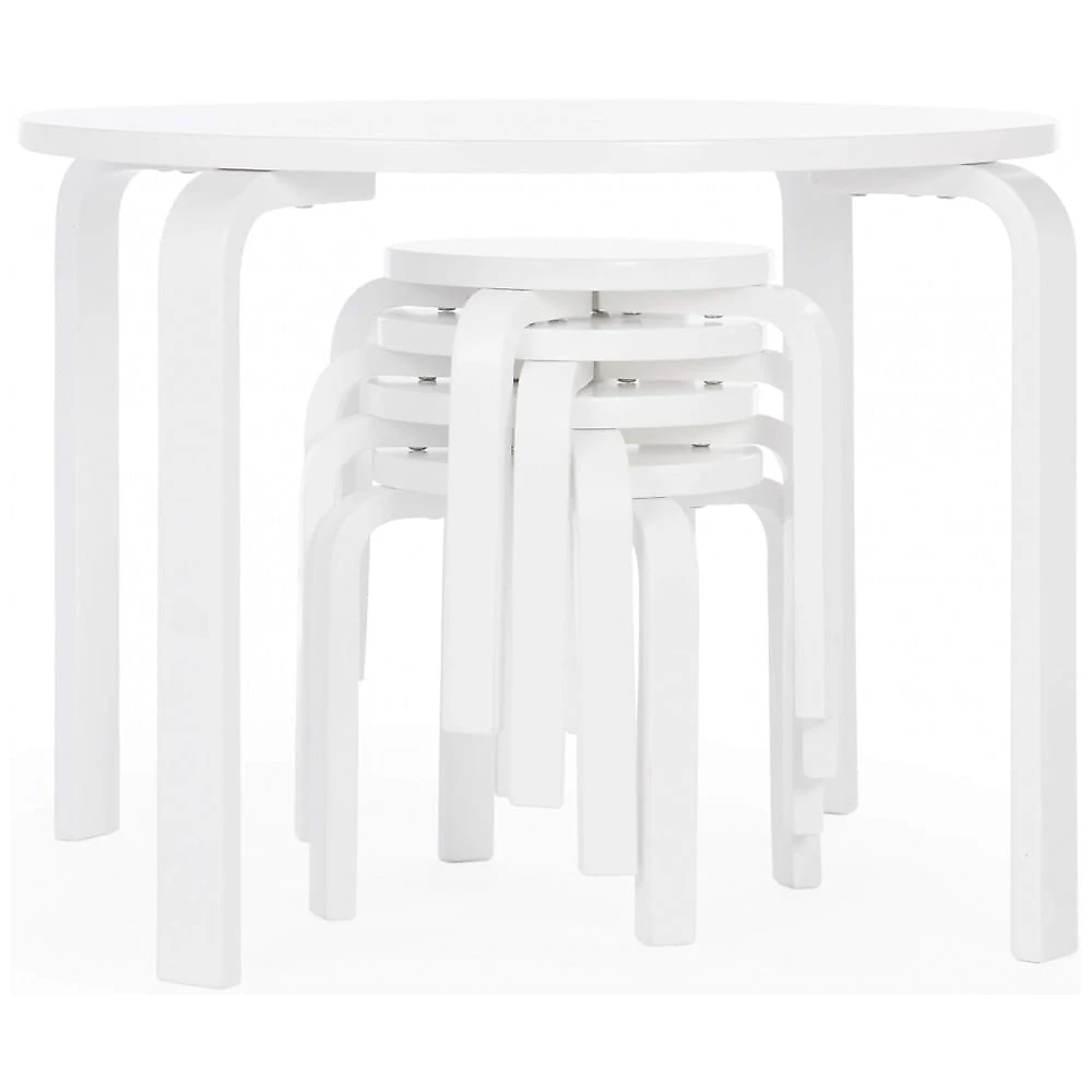 Conjunto Mesa e Banquetas Nordic Guidecraft, Madeira Bétula Branca, Banquetas Empilháveis, Mesa Redonda Moderna para Crianças, Modelo G81047