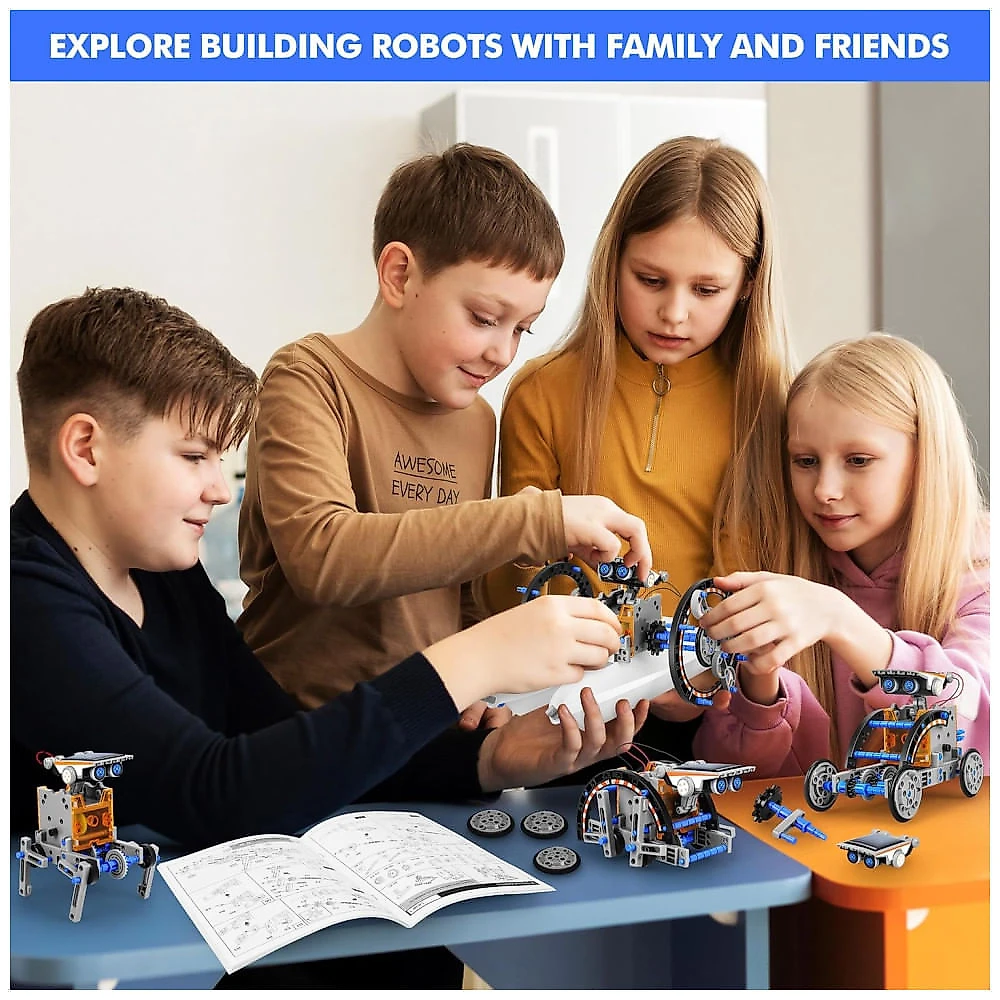 Robô Educacional STEM 13-EM-1 Movido A Energia Solar Para Crianças De 8 A 12 Anos, Kit Científico DIY Para Experimentos Robóticos.