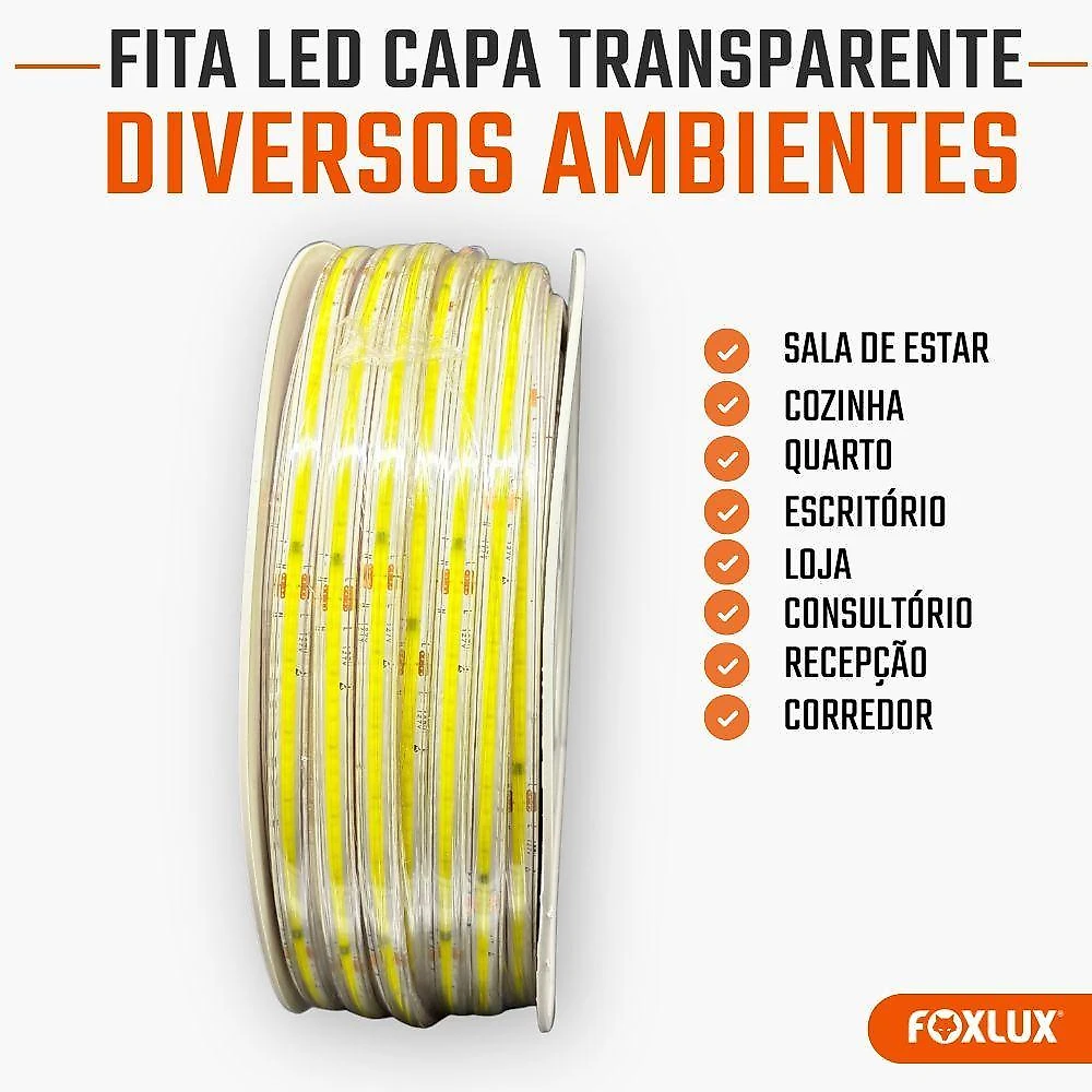 Fita LED IZLED0031 10W por Metro 3000K Capa Transparente Branco Foxlux 50M