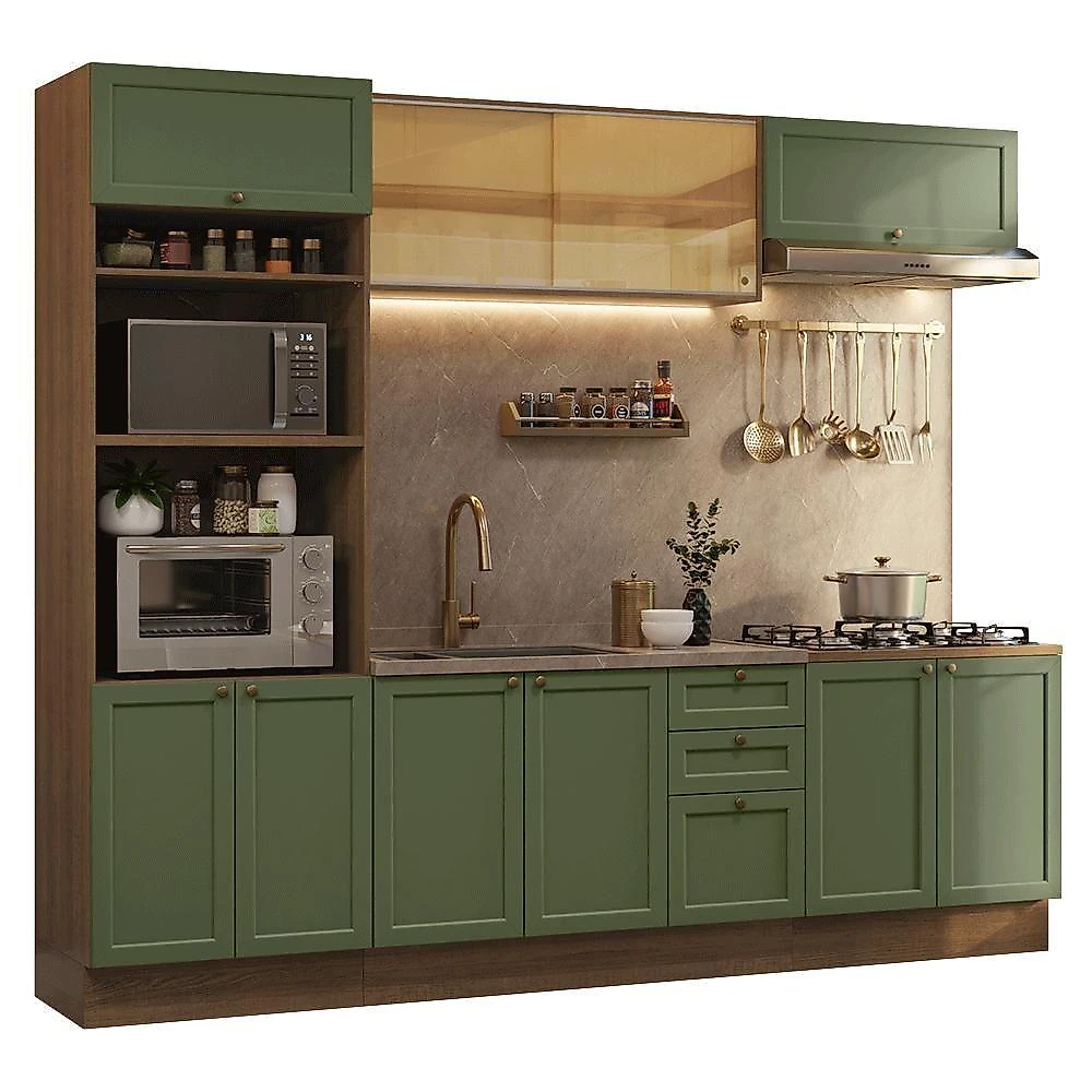 Armário De Cozinha Completa 270 Cm Rustic/verde Vik Madesa 02 Rustic/verde