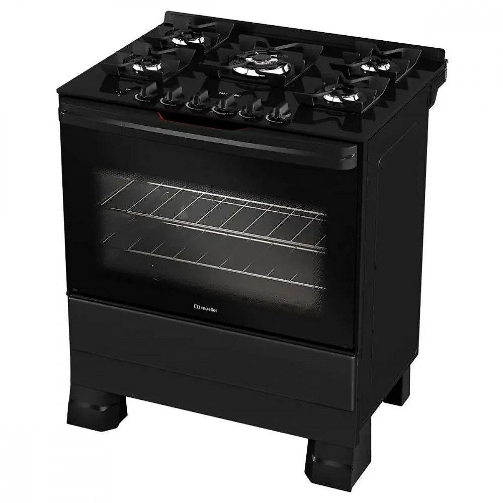 Fogão Mueller 5 Bocas Com Mesa De Vidro E Grades De Ferro Preto Bivolt