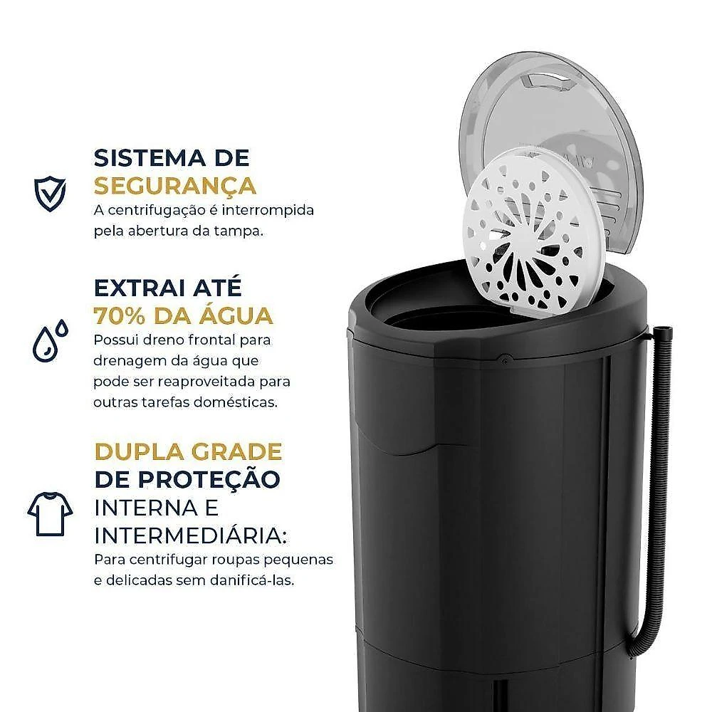 Centrífuga de Roupas Automática Britânia BCE15P 15kg com Timer Preto 110V