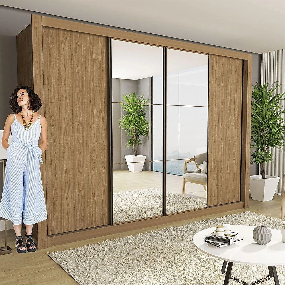 Guarda Roupa Casal Firenze Com 6 Espelhos 4 Portas Minastex Carvalho