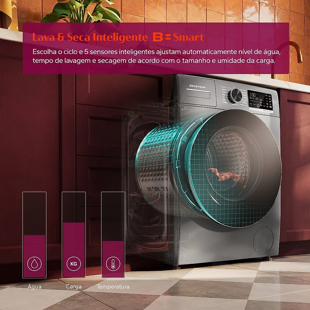 Lava e Seca Brastemp 14 kg 8 kg Lavagem e Secagem Inteligentes BNO14AS Mostarda - 110V