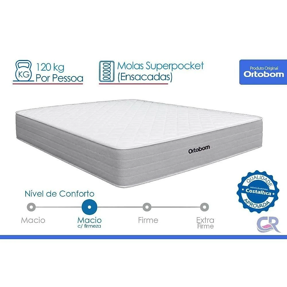 Cama Box com Colchão Solteiro Plenno Molas Ensacadas Branco Ortobom