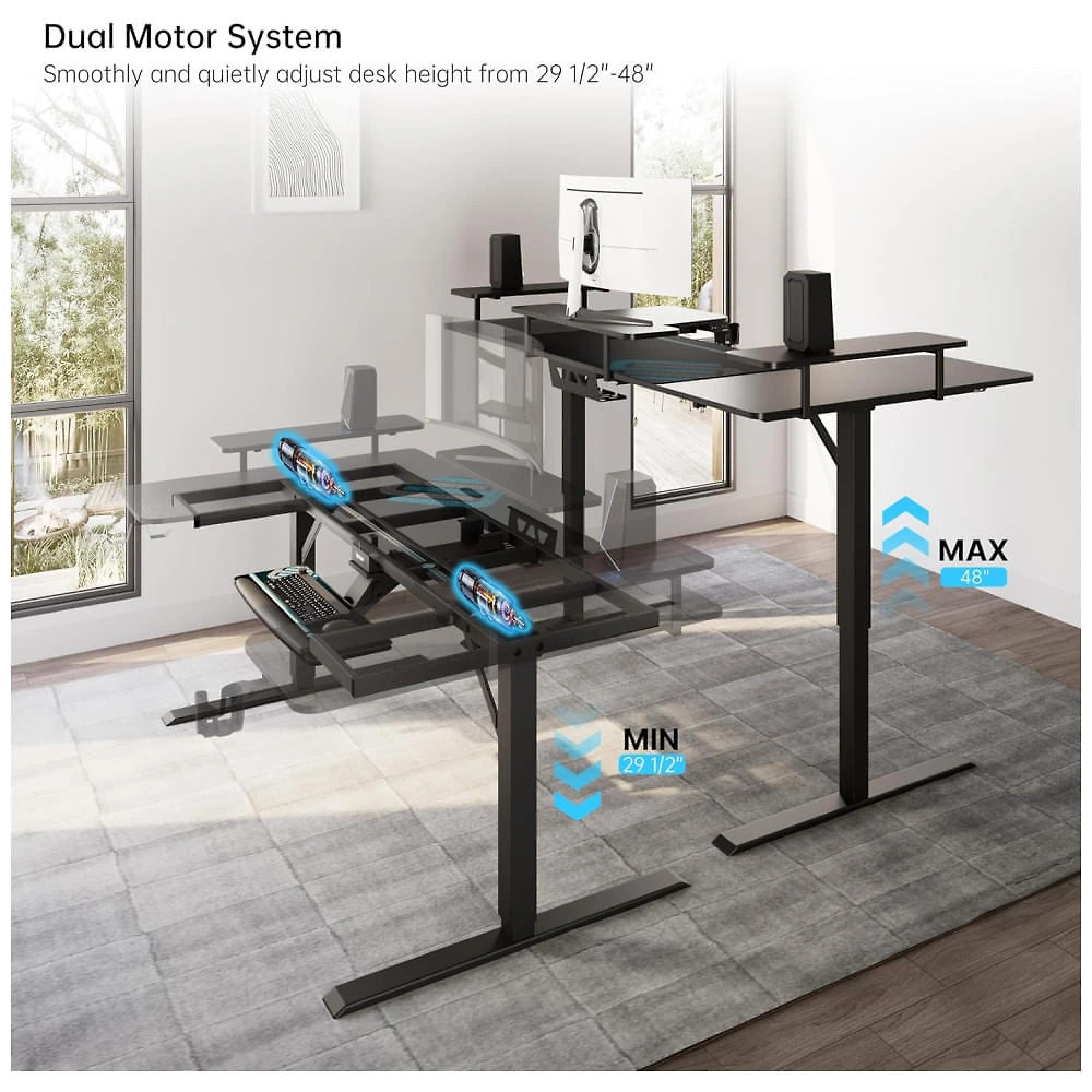 Mesa Gamer Ergonômica  74" 187 cm com Altura Ajustável, Ganchos para Fones de Ouvido, Prateleiras Conversíveis e Suporte para Monitor, 110V, EUREKA 110v