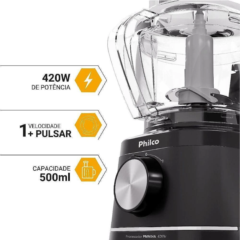 Processador de alimentos philco pmn04a 1 velocidade 420w com função pulso 110v