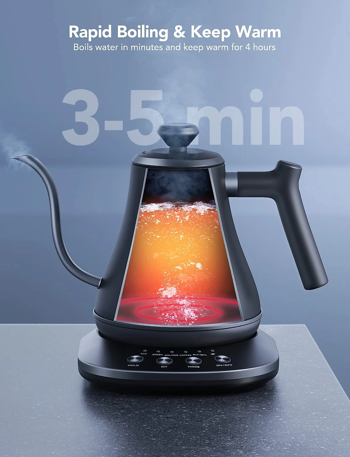 Govee Chaleira Elétrica Inteligente 800 mL com WiFi e Controle de Voz Alexa Aço Inoxidável 110V Preto