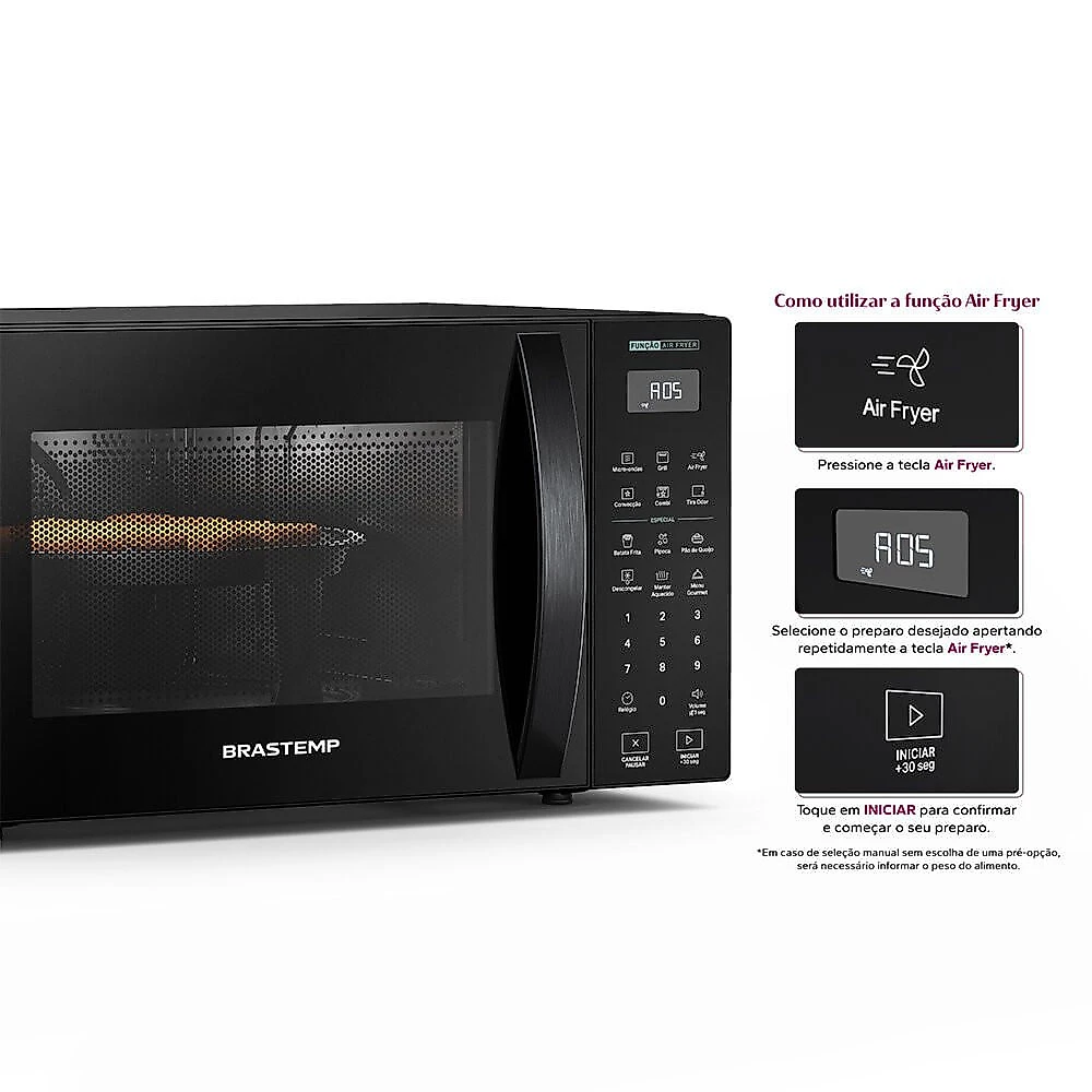 Micro-Ondas Brastemp com Tecnologia Air Fryer Preto 29 Litros - BMC29AE Preto - 110V