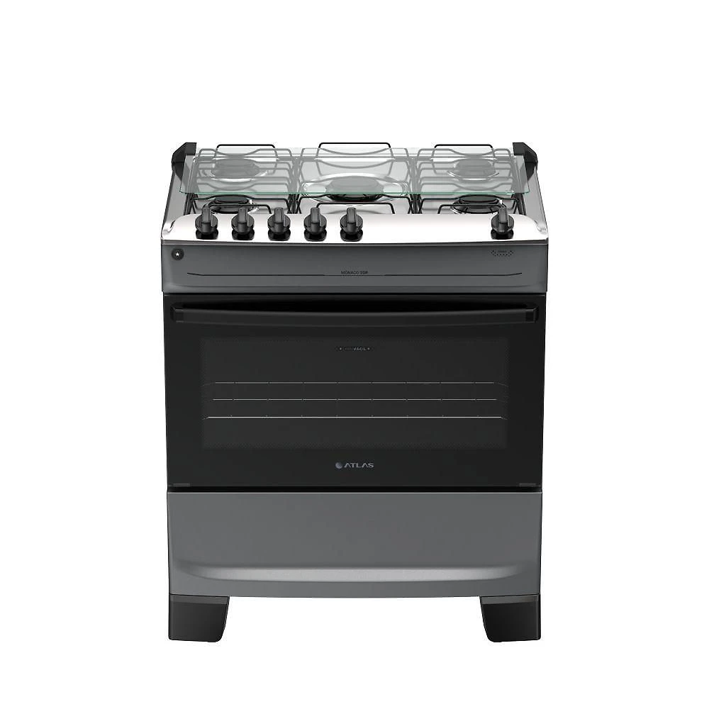 Fogão 5 Bocas Atlas Mônaco Top Automático Mesa Inox Titanium Bivolt