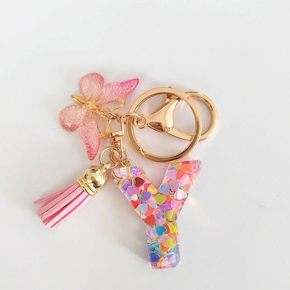 Atacado Transfronteiriço De Lantejoulas Rosa Com Chaveiro, Pingente De Borboleta E Tassel - Jóias Acessórios Pendurados