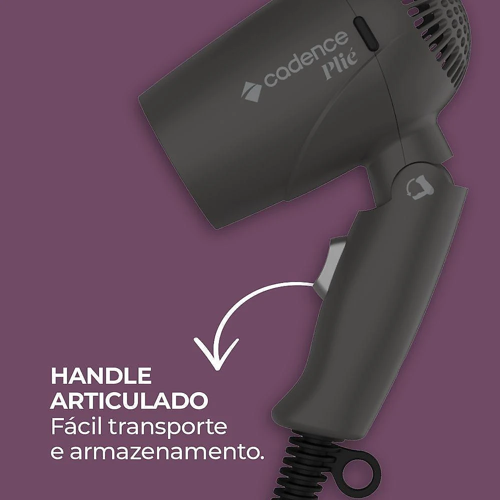Secador de cabelos dobrável plié 1200w 2 velocidades cadence bivolt