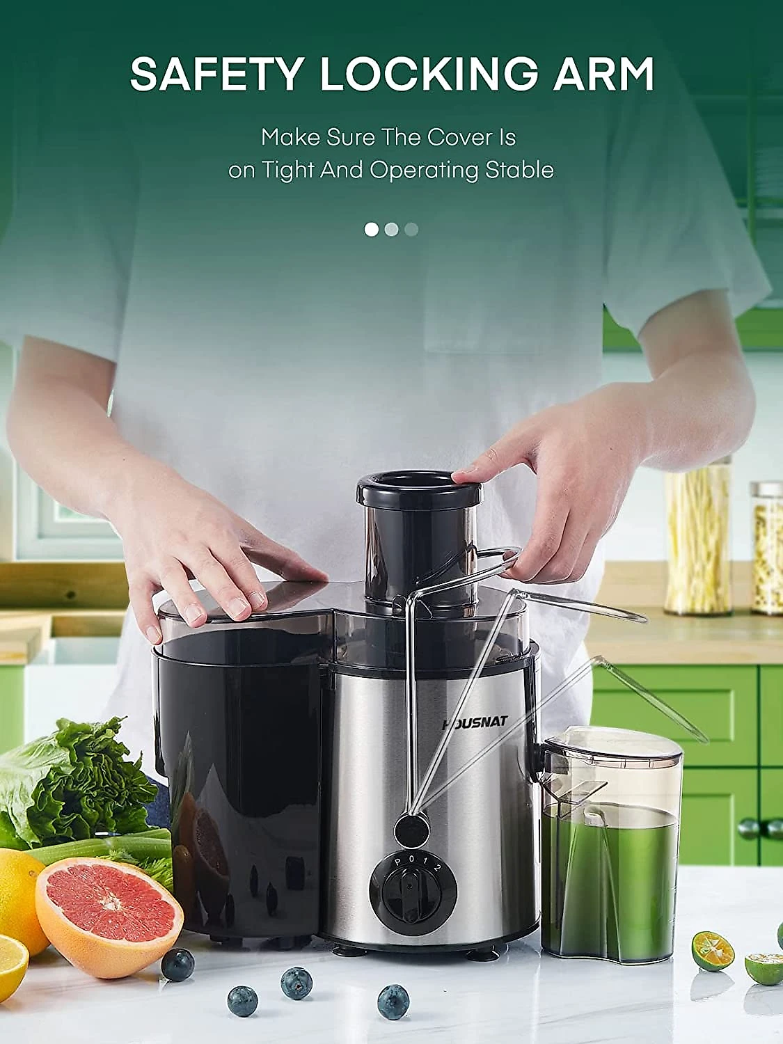 HOUSNAT Centrífuga de Frutas com 3 Velocidades Aço I noxidável 400W110V Cinza