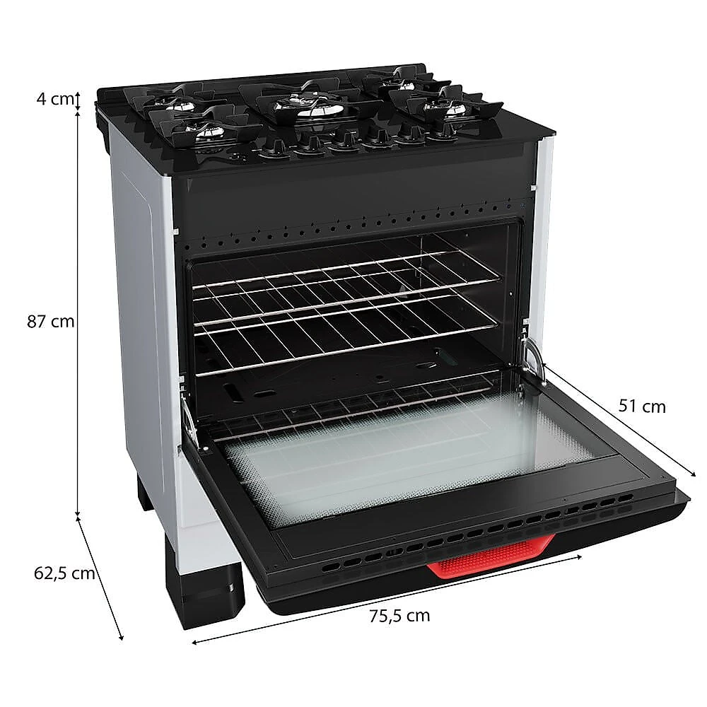 Fogão a Gás 5 Bocas Mueller, Bivolt, Mesa de Vidro MFV5BF Branco - 004487/2015 - Bivolt