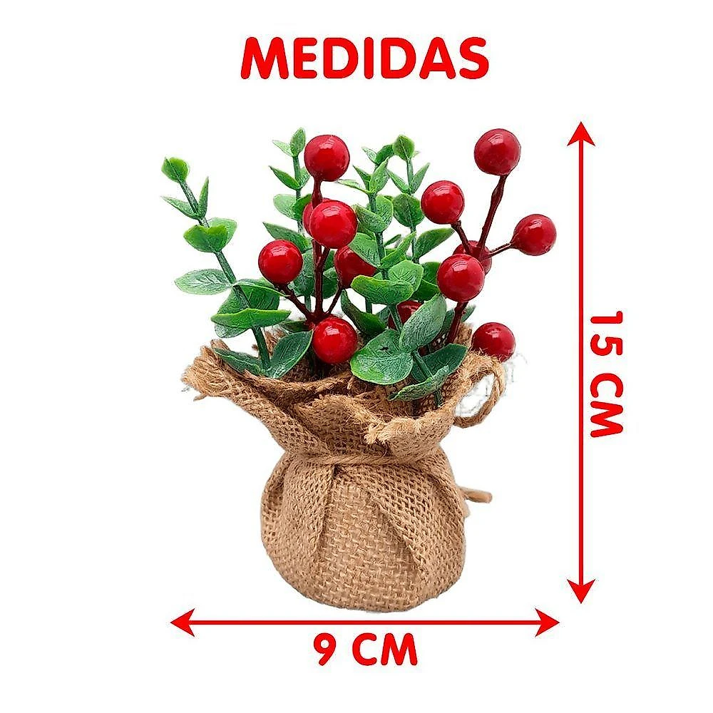 Arranjo Cereja Pinha Artificial Vaso Enfeite Mesa Natal 15cm Pinha
