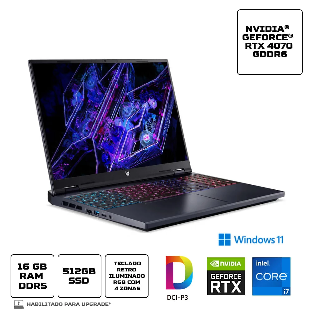 Miniatura Notebook Predator Helios  Neo Notebook Acer Predator Helios Neo PHN16-72-74VX Intel Core i7-14700HX de 14ªGen 16GB 512GB SSD RTX 4070 W11 Home