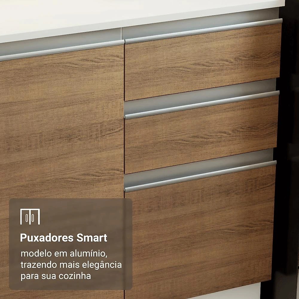 Armário de Cozinha Completa 100% MDF 310 cm Branco/Rustic/Crema Smart 02 Branco/Rustic/Crema