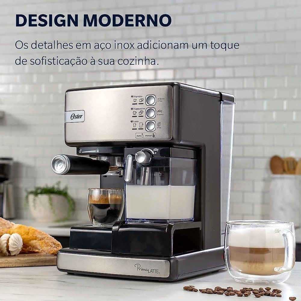 Cafeteira espresso oster nova primalatte inox 8 xícaras reservatório 1,5l 110v