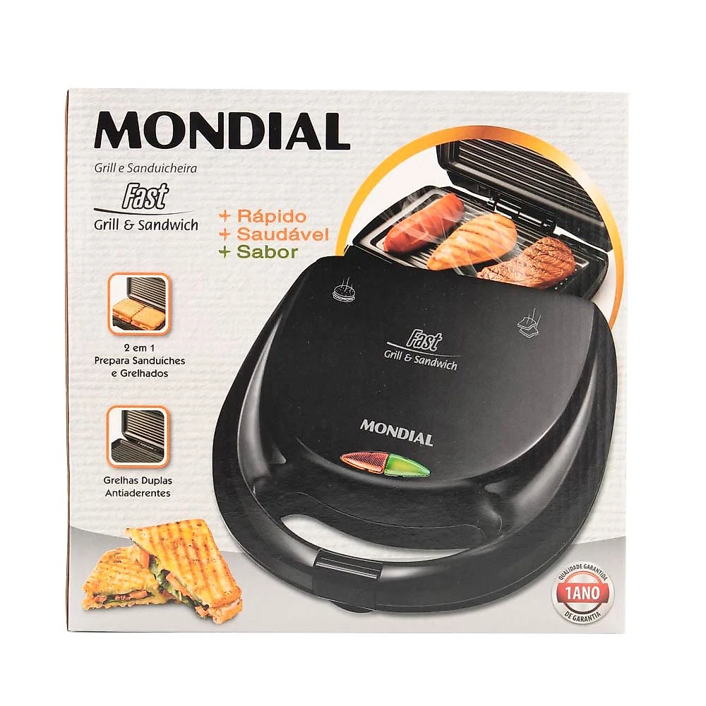 Grill e Sanduicheira Mondial Fast Grill S12 Preta - 750W 220V